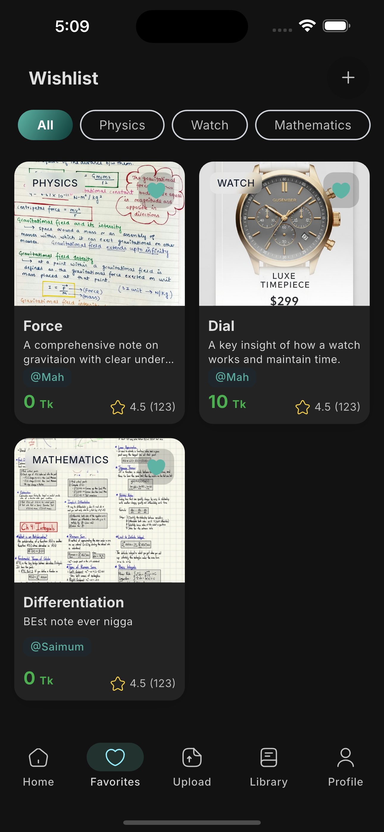 notes list